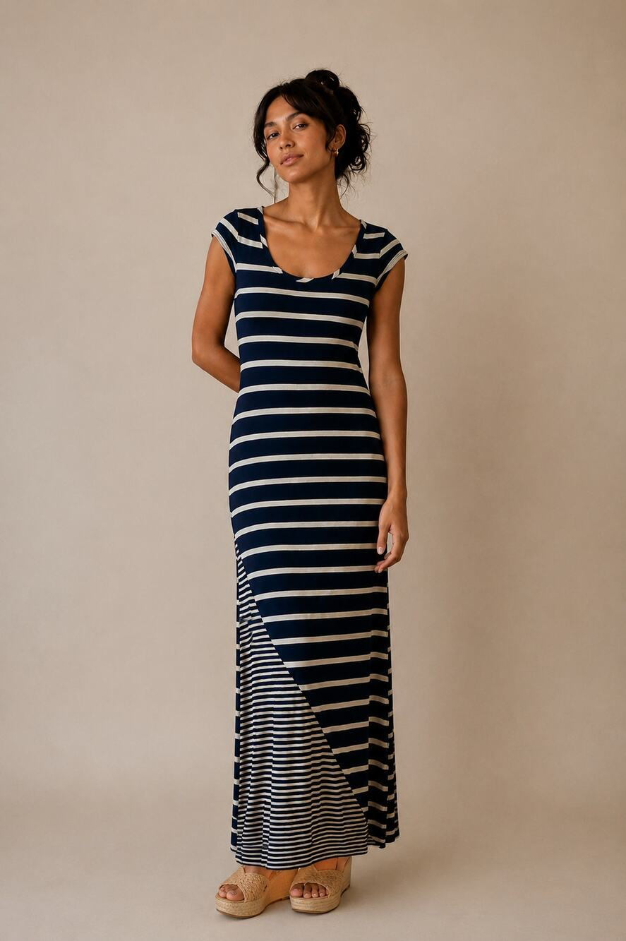 Everleigh Navy & White Striped Maxi Dress Nautical Coastal 4th of July Summer-S